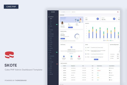 Skote – Cake PHP Admin Dashboard Template Skote is a fully featured premium admin dashboard template in CakePHP with developer-friendly code.