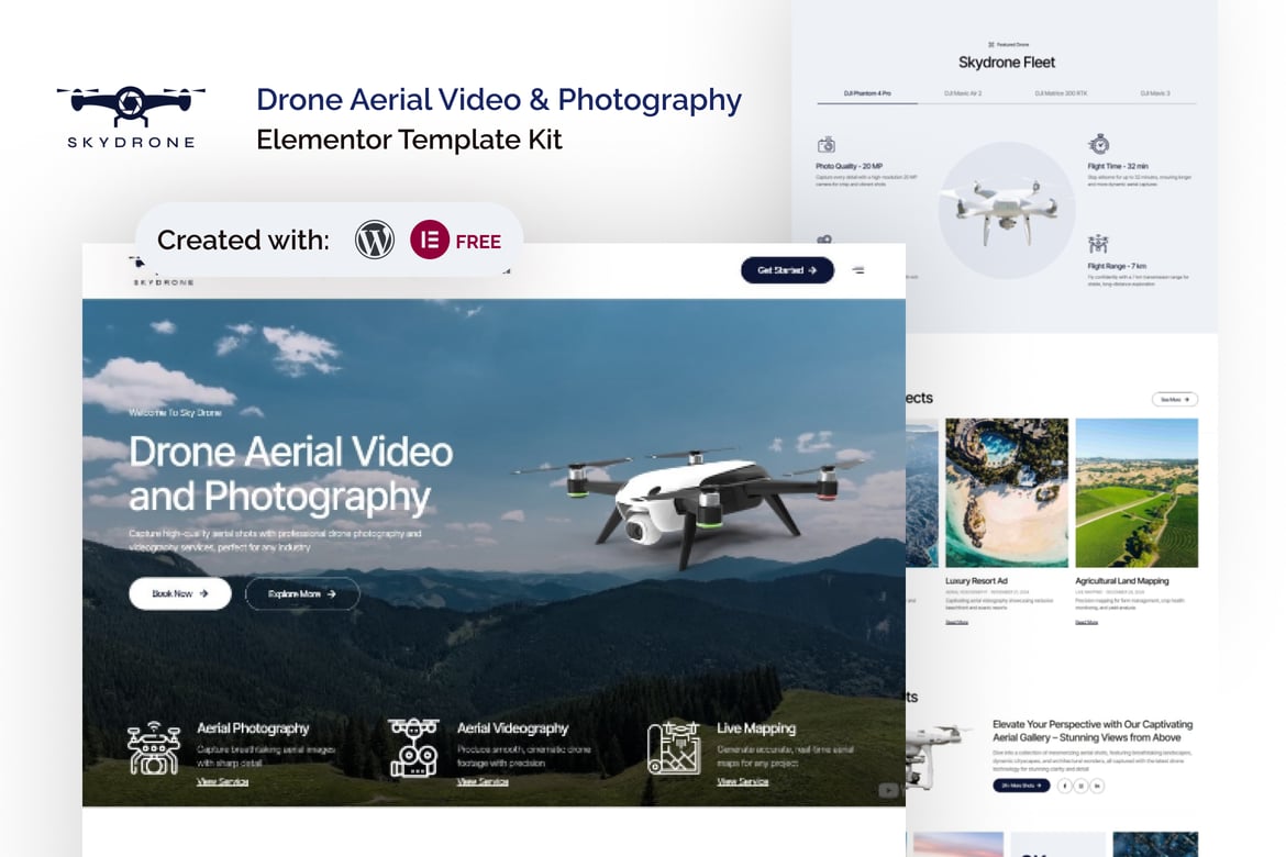 Skydrone – Drone Aerial Video & Photography Elementor Template Kit