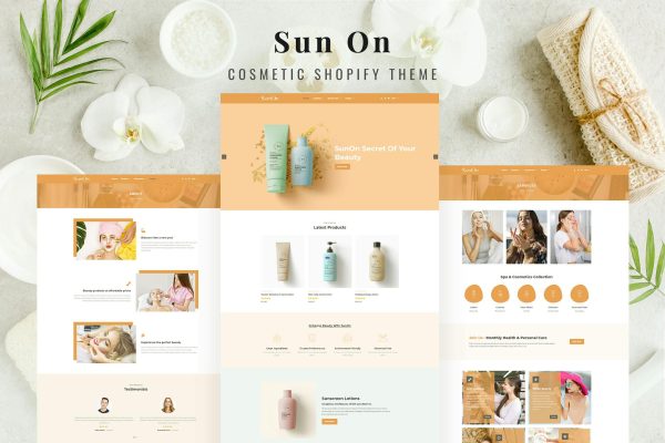 SunOn - Skin Care Products, Wellness Shopify Theme Cosmetics Store Shopify Template for Body Care, Skin Treatments, Perfumes, Soaps, Shampoo, Makeup.