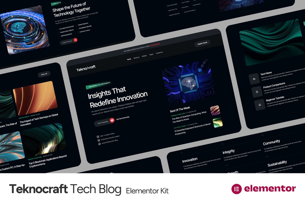 Teknocraft – Dark Theme Technology Blog Template Kit