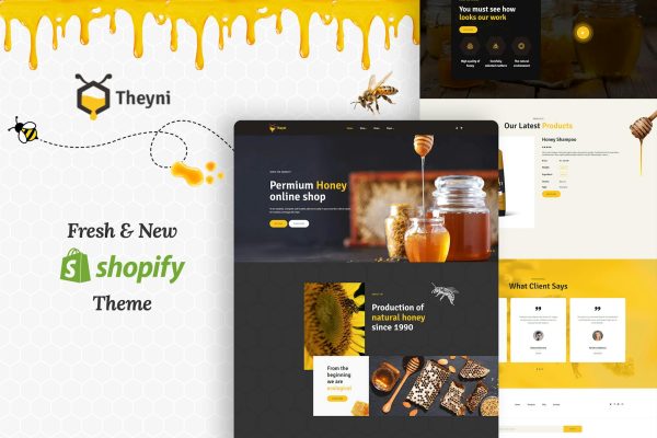 Theyni - Organic Food, Honey Shop Shopify Theme Honey Bee Products Shop, Food Business. Organic Farm, Healthcare Grocery Store. Agri & Eco Shop Site