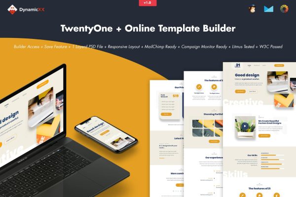 TwentyOne – Creative Portfolio Email + Builder TwentyOne – Creative Portfolio HTML Email + Online Builder. Creative template for everyone.