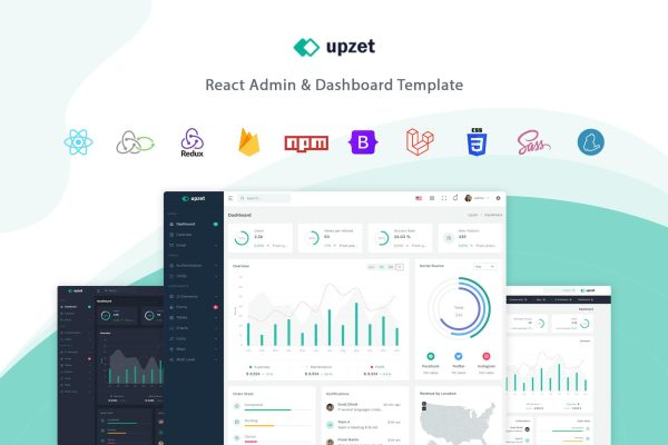 Upzet – React Admin & Dashboard Template Upzet is a simple and beautiful admin template built with Bootstrap v5.1.3 and React with typescript