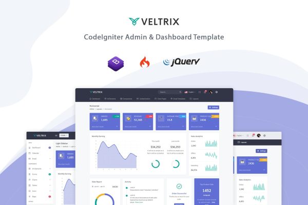 Veltrix – CodeIgniter Admin & Dashboard Template Veltrix – CodeIgniter is an admin dashboard template that is a beautifully crafted, clean & minimal