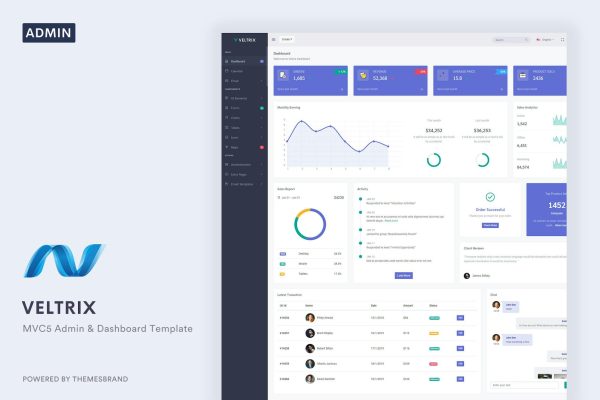 Veltrix – MVC5 Admin & Dashboard Template Veltrix is multi-purpose admin template built with Bootstrap 4 and jQuery with ASP.NET MVC5.