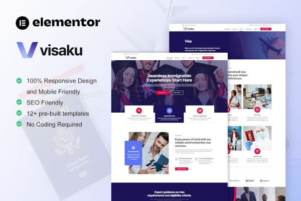 Visaku – Immigration & Visa Consulting Elementor Pro Template Kit