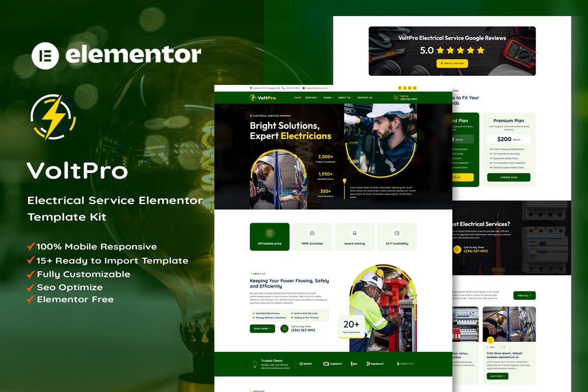 Voltpro – Electrical Services Elementor Template Kit