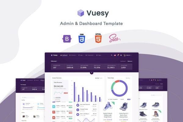 Vuesy – Admin & Dashboard Template Vuesy is a Bootstrap 5.1.3. based fully responsive admin dashboard template.