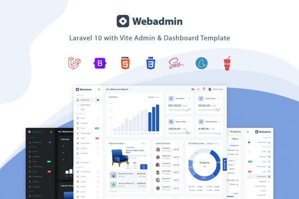 Webadmin – Laravel Admin & Dashboard Template WebAdmin is a Laravel 10 with Vite and Bootstrap v5.1.3-based fully responsive admin template