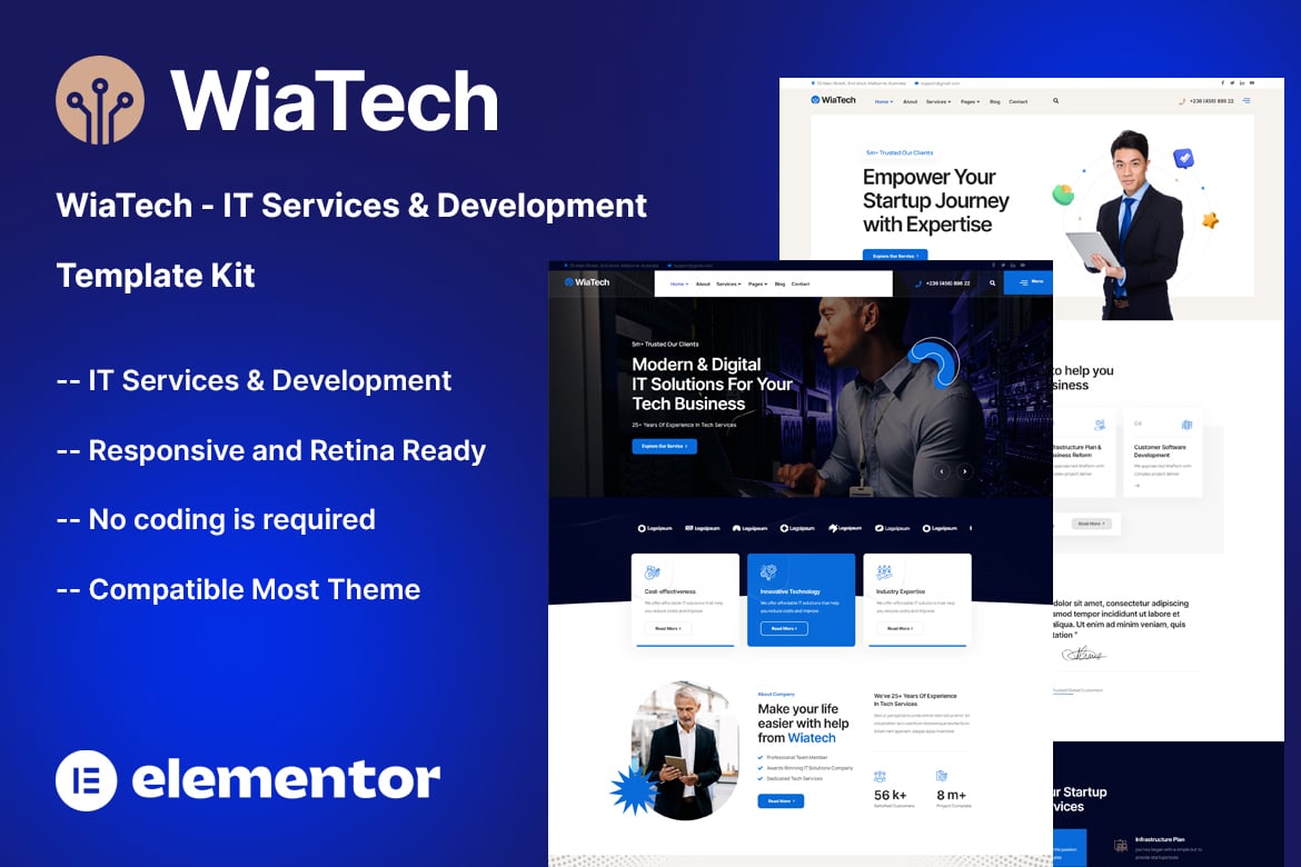 WiaTech – IT Services & Development Elementor Template Kit