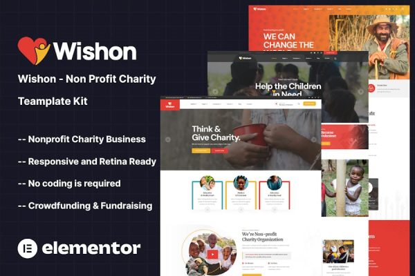 Wishon – Non Profit Charity Elementor Template Kit