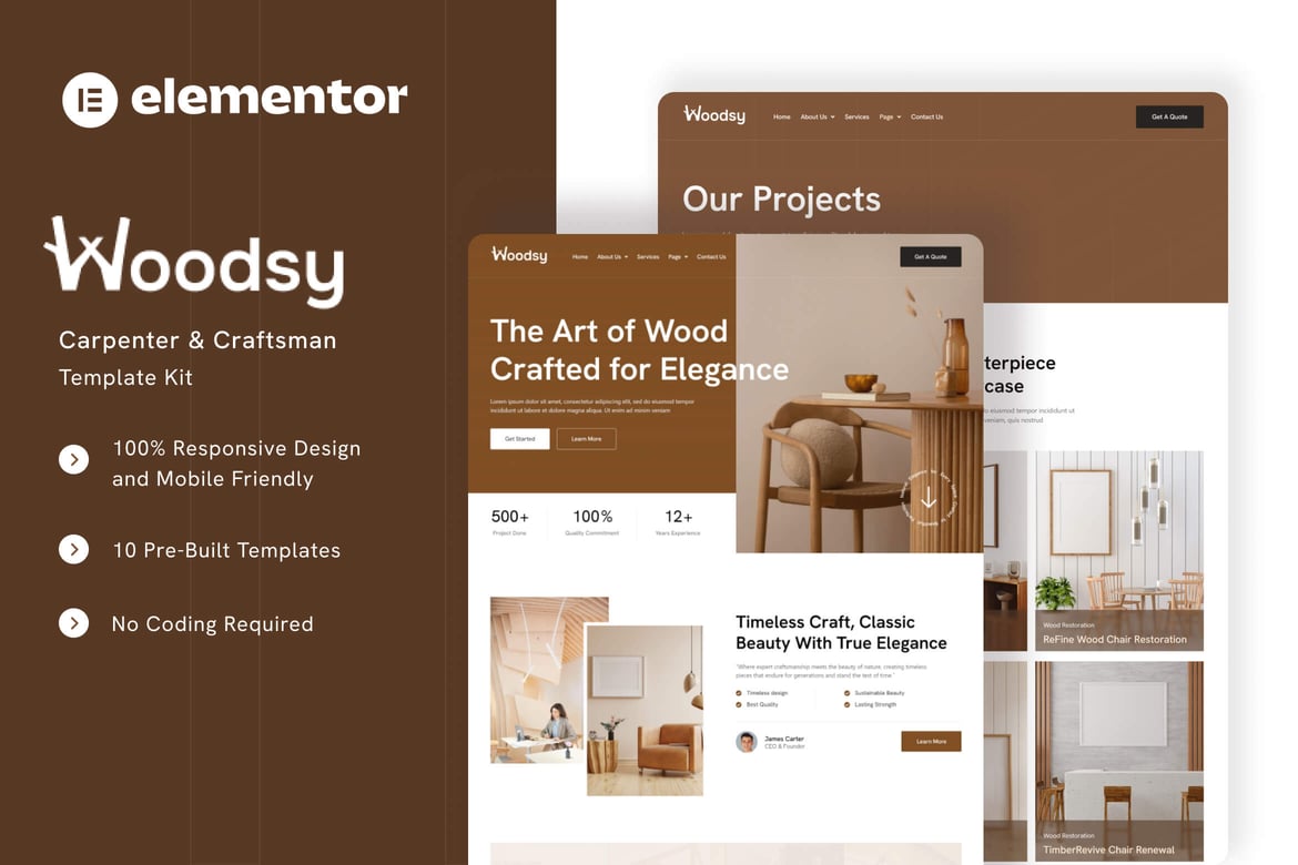 Woodsy – Carpenter & Craftsman Elementor Template Kit