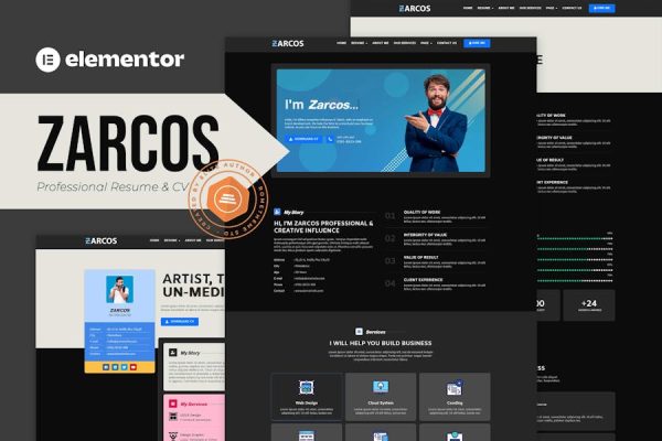 Zarcos – Professional Resume & CV Elementor Template Kit