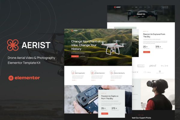 Aerist – Drone Aerial Video & Photography Elementor Template Kit