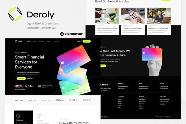 Deroly – Digital Bank & Credit Card Elementor Template Kit