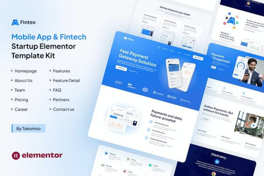 Fintex – Mobile App & Fintech Startup Elementor Template Kit