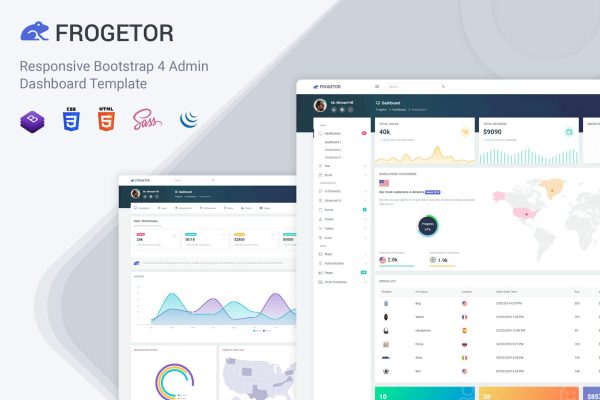 Admin – Admin Dashboard Template Frogetor Frogetor is a Bootstrap 4 admin dashboard, It is fully responsive and included awesome features.