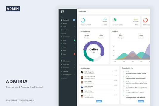Admiria – Admin Dashboard & Landing Page Template Admiria is a bootstrap 4 based fully responsive admin template. Also included landing page template.