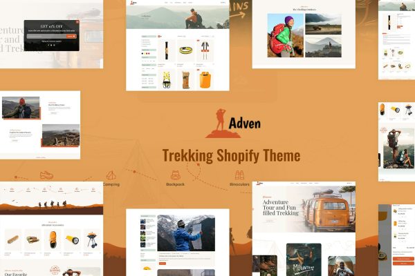 Adven - Hiking, Camping & Trekking Shopify Theme Adventure eCommerce Store. Sell Hiking Tools, Camping Equipments & Sports Shoes, Clothing Bags Shop.