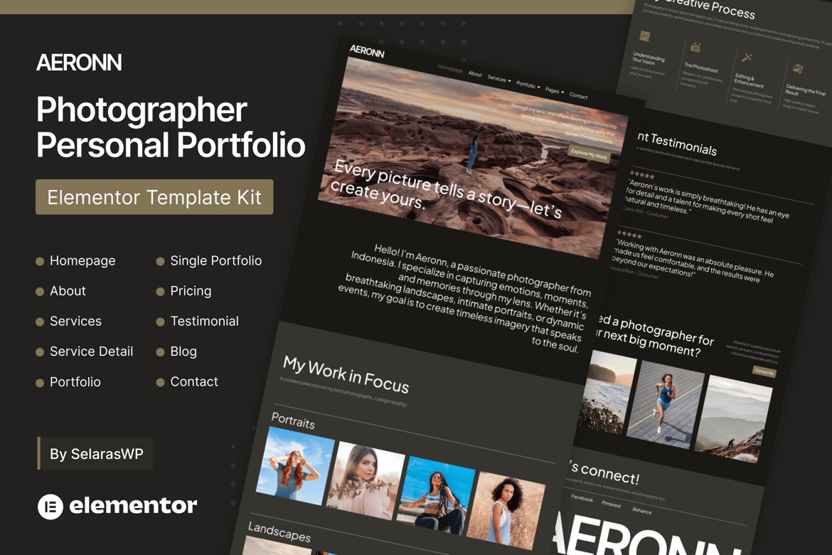 Aeronn – Personal CV Photographer Elementor Pro Template Kit