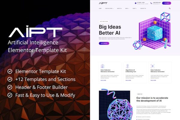 AiPT – Artificial Intelligence Company Elementor Template Kit