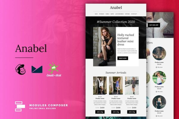 Anabel – E-commerce Responsive Email Template Create beautiful responsive e-mail templates for promoting your e-shop, business & services