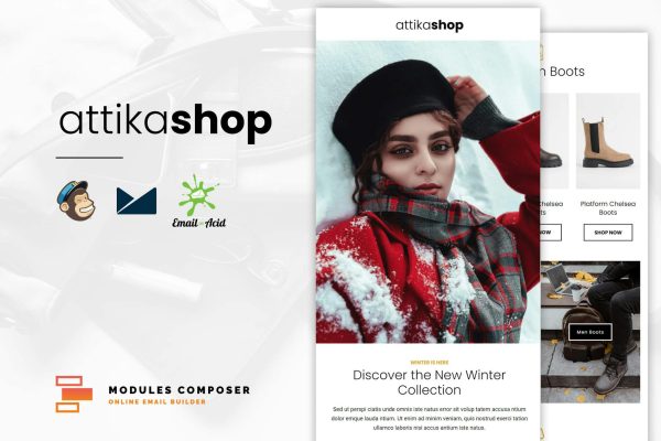 Attika – E-commerce Responsive Email Template Create beautiful responsive e-mail templates for promoting your e-shop, business & services