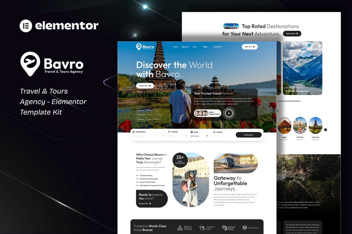 Bavro – Travel & Tour Agency Elementor Template Kits