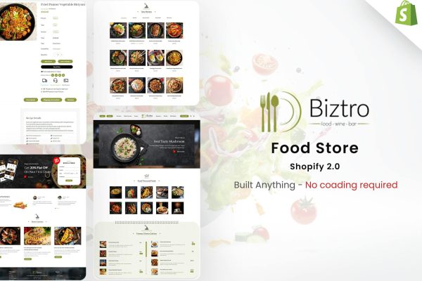 Biztro - Food Store & Delivery Shopify theme ECommerce Store Design for Chicken Burger, Pizza Food Delivery, Meat Shops, Restaurants, Food Trucks