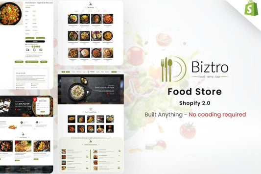Biztro - Food Store & Delivery Shopify theme ECommerce Store Design for Chicken Burger, Pizza Food Delivery, Meat Shops, Restaurants, Food Trucks
