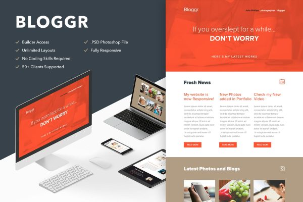 Bloggr – Responsive Email + Themebuilder Access High quality responsive email newsletter template | MailChimp | Campaign Monitor supported