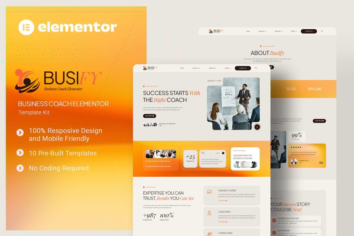 Busify – Business Coach Elementor Template Kit