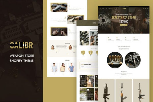 Calibr - Weapon Shop & Single Product Shoify Theme Bullets Helmets, Snippers, Guns, Weapons, Security and Safety Products, Premium Toys Shop Template.