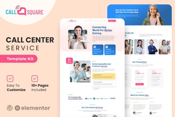 Call Square – Call Center & Support Company Elementor Template Kit