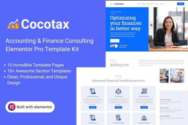 Cocotax – Accounting & Finance Consulting Elementor Template Kit