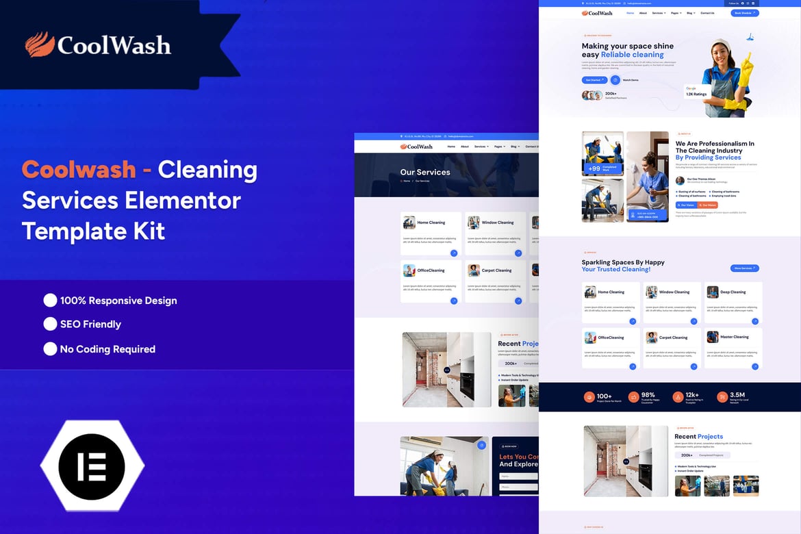 Coolwash – Cleaning Services Elementor Pro Template Kit