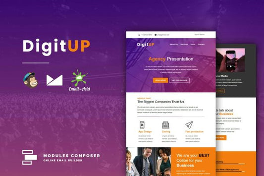 DigitUP – Responsive Email Template for Startups Create beautiful responsive e-mail templates for promoting your e-shop, business & services
