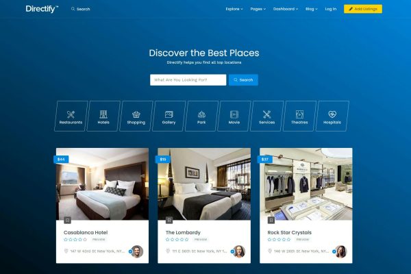 Directify | Directory HTML Template booking, classified, guide, hotel, listing, rating, reservation, review, tour, travel, trip, yelp