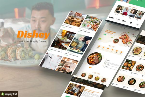 Dishey - Restaurant, Food Store Shopify 2.0 Theme Food Delivery, Bakery & Cafe, Cake Shop, Ice Cream Shop Online Stores. Responsive eCommerce Shop.