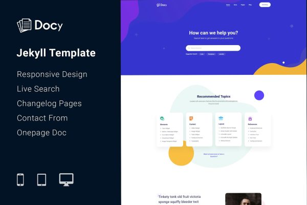 Docy – Knowledgebase & Doc Jekyll Template Modern, powerful, responsive, and high-performance Documentation And Knowledge Base Jekyll Template