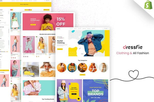 Dressfie - Designer Store, Clothing Shopify Theme Clothing Business eCommerce Theme. Fashion Bikini, Trousers, Tshirts, Kids Wear, Women Fashion Shop.