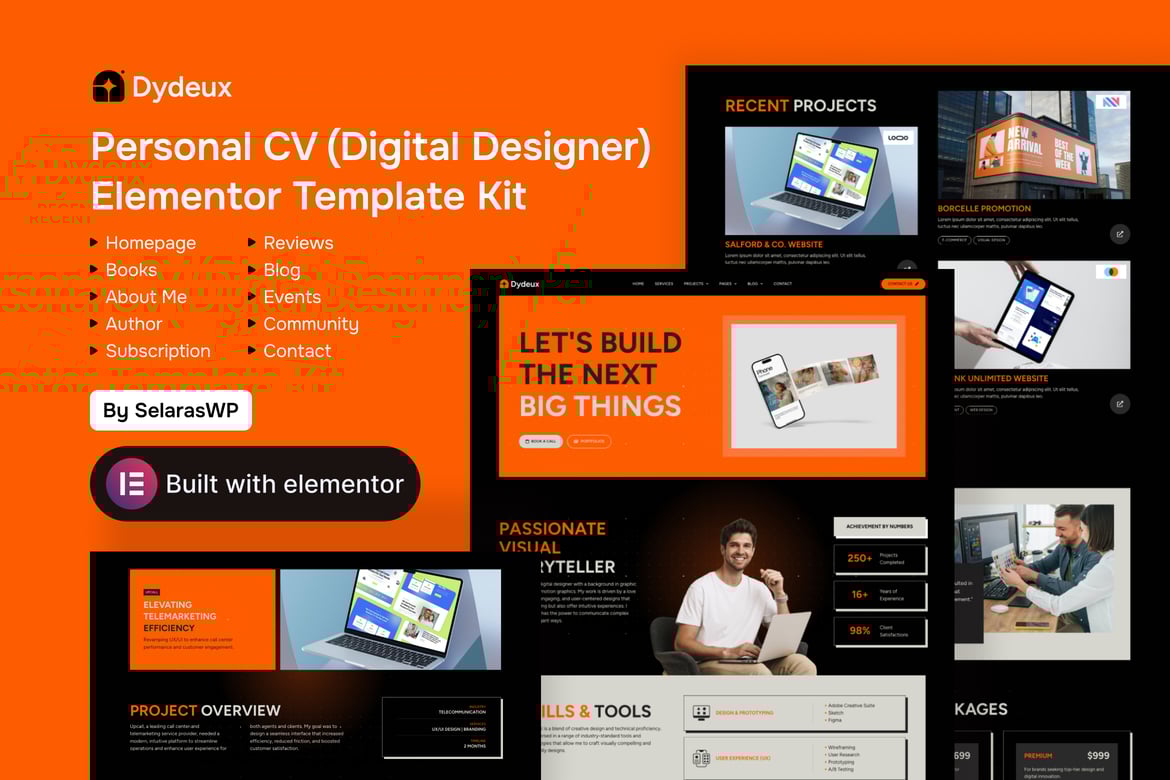 Dydeux – Personal CV Digital Designer Elementor Pro Template Kit