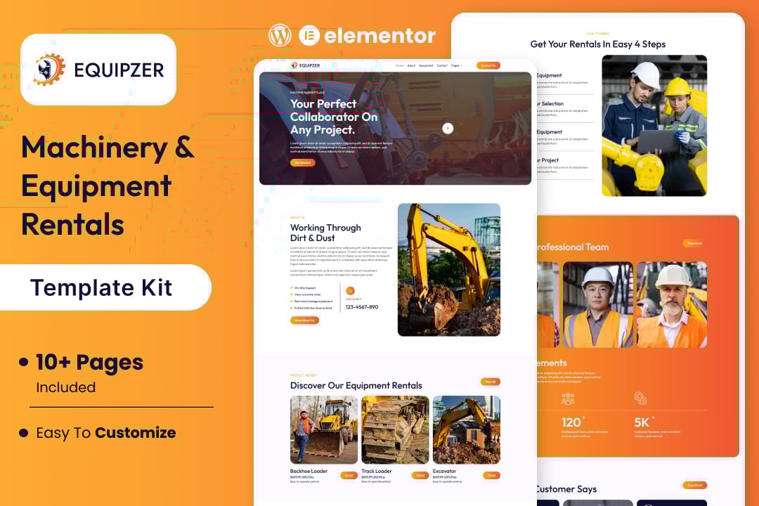 Equipzer – Machinery & Equipment Rentals Elementor Template Kit