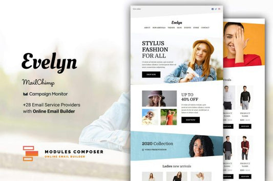 Evelyn – E-commerce Responsive Email Template Create beautiful responsive e-mail templates for promoting your e-shop, business & services