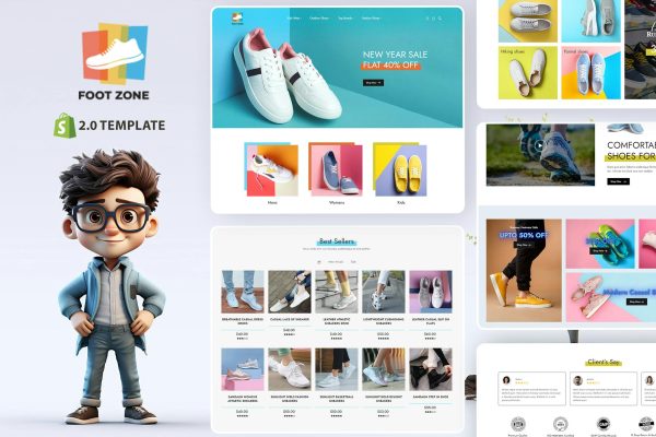 Footzone - Footwear Shoes & Sandals Shopify Theme Shoes Store, Leather Products, Jewellery Shop eCommerce Theme. Sports, Casual Wears & Gifts Shop.