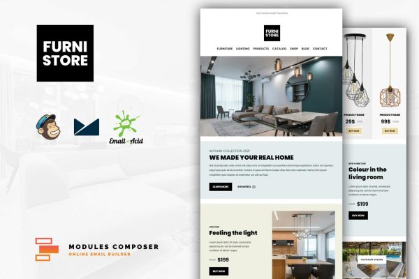 Furnistore – E-Commerce Responsive Email Template Create beautiful responsive e-mail templates for promoting your e-shop, business & services