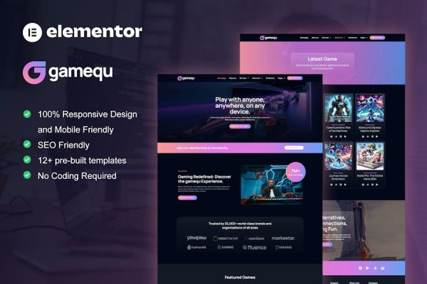 Gamequ – Game Publisher Elementor Pro Template Kit
