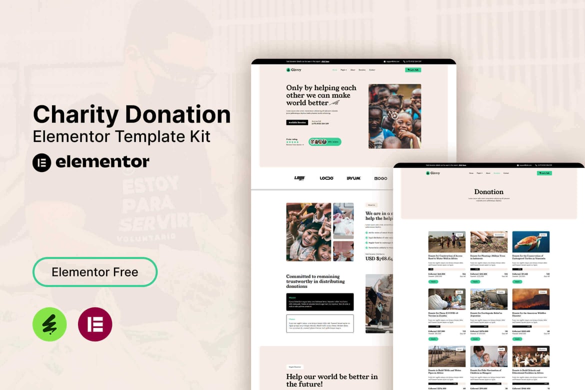 Givvy – Charity Donation Elementor Template Kit