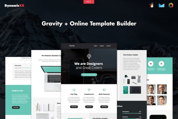 Gravity – Responsive Creative Email + Builder Gravity – Responsive Email + Online Builder. Creative template for companies or personal use.