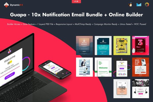 Guapa – 10x Notification Email Bundle + Builder Guapa 10x – Notification HTML Email Bundle with Builder access has all options for you!
